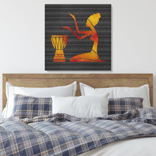 Afrikanische Frau auf Trommeln - Canvas Print Leinwanddruck (Insitu (Schlafzimmer))