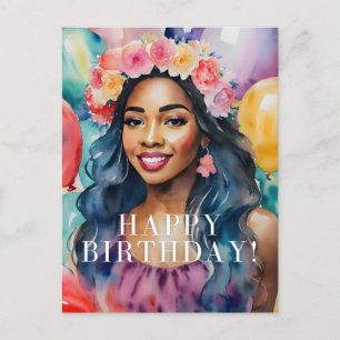 Afrikanische Frau Bunte Happy Birthday Luftballons Postkarte