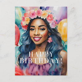 Afrikanische Frau farbenfrohe Happy Birthday Ballo Postkarte