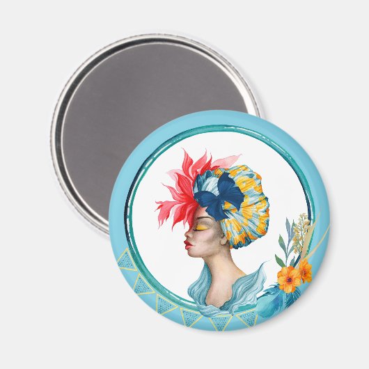 Afrikanische Frau Magnet Blue (Vorderseite/Rückseite)