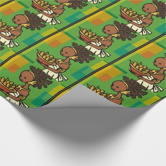 Afrikanische Frau mit Schüssel Mais Geschenkpapier (Ecke)