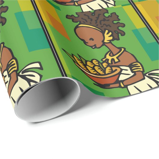 Afrikanische Frau mit Schüssel Mais Geschenkpapier (Rolleneckpunkt)