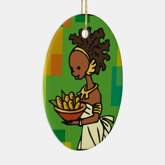 Afrikanische Frau mit Schüssel Mais Keramikornament (Rechts)