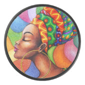 Afrikanische Frau mit traditionellem Wachs Eishockey Puck (Vorderseite)