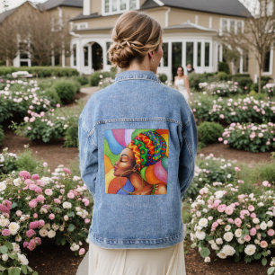Afrikanische Frau mit traditionellem Wachs Jeansjacke