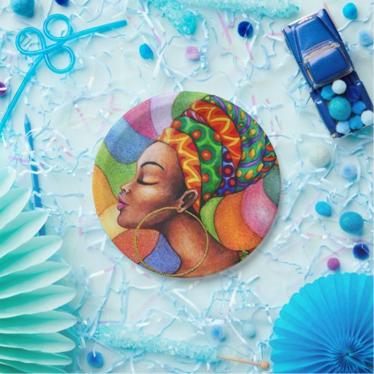 Afrikanische Frau mit traditionellem Wachs Pappteller (Party)