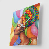 Afrikanische Frau mit traditionellem Wachs Quadratische Wanduhr (Winkel)