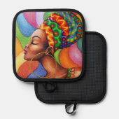 Afrikanische Frau mit traditionellem Wachs Topflappen (Vorderseite/Rückseite)