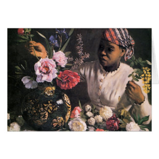 Afrikanische Frau pflanzt Blume in einer Vase