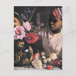 Afrikanische Frau pflanzt Blume in einer Vase Postkarte