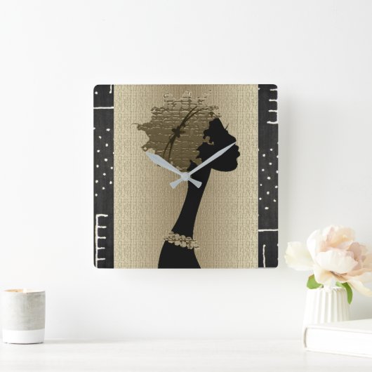 Afrikanische Frau Quadratische Wanduhr (Zuhause)