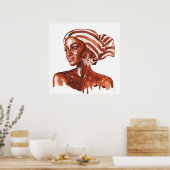 Afrikanische Frau, realistisches Kunstwerk. Aquare Poster (Küche)