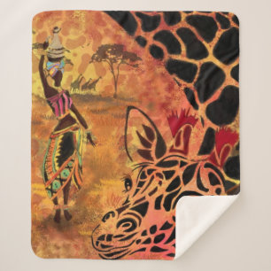 Afrikanische Frau und Giraffe Sherpa Blanket Sherpadecke