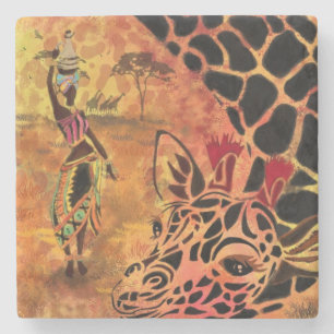 Afrikanische Frau und Giraffe-Stone-Untersetzer Steinuntersetzer