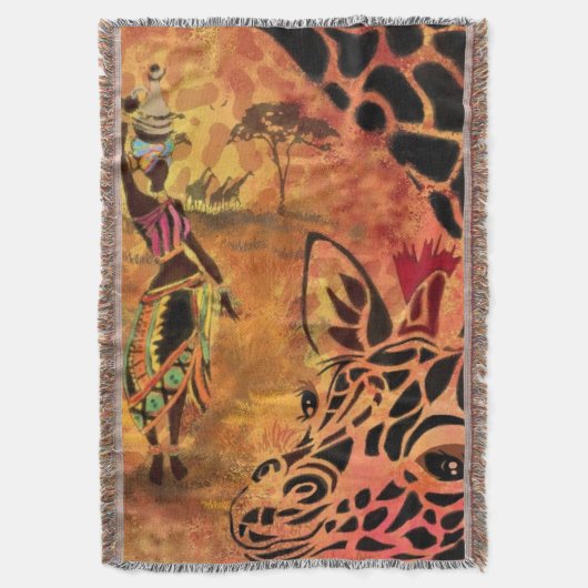 Afrikanische Frau und Giraffe-Throw-Blanket Decke (Vorderseite Vertikal)