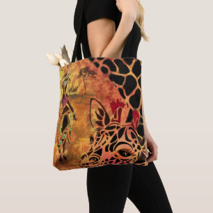 Afrikanische Frau und Giraffe Tote Tag Tasche