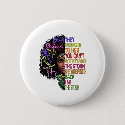Afrikanische Frauen Ich bin der Sturm schwarze Ges Button (Vorderseite)
