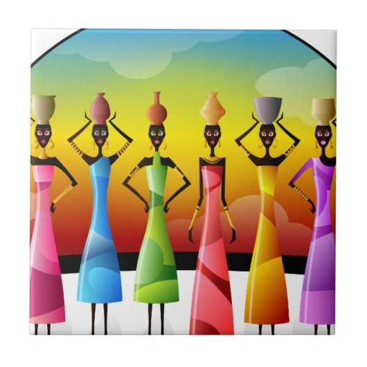 Afrikanische Frauen mit Töpferei auf den Köpfen Fliese (Vorderseite)