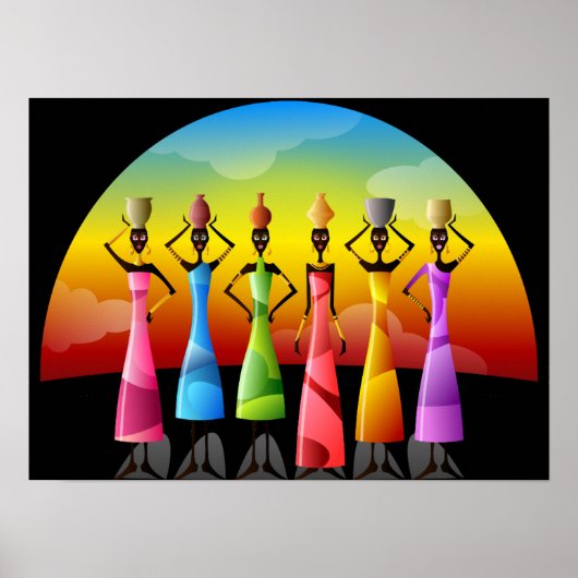 Afrikanische Frauen mit Töpferei auf den Köpfen Poster (Vorne)