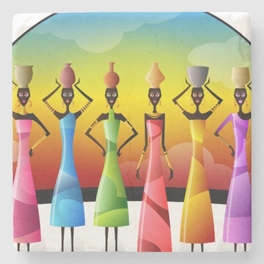 Afrikanische Frauen mit Töpferei auf den Köpfen Steinuntersetzer (Vorderseite)