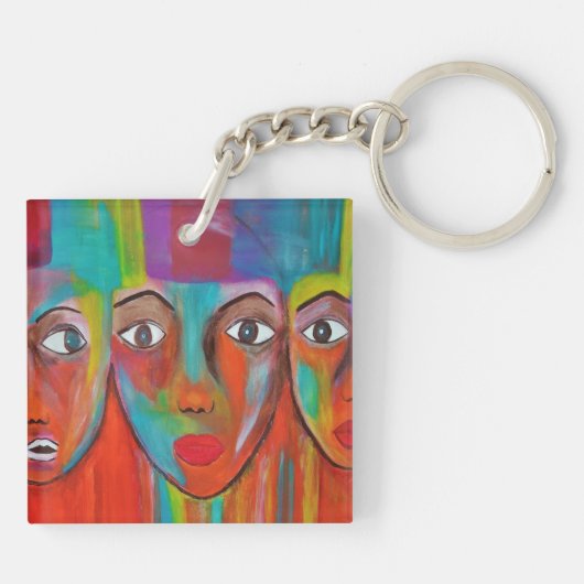 Afrikanische Frauen Ölgemälde Akryllischer Schlüss Schlüsselanhänger (Rückseite)