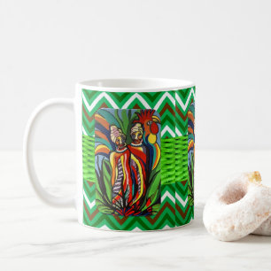 Afrikanische Frauen Papagei Grüner Chevron Becher Kaffeetasse