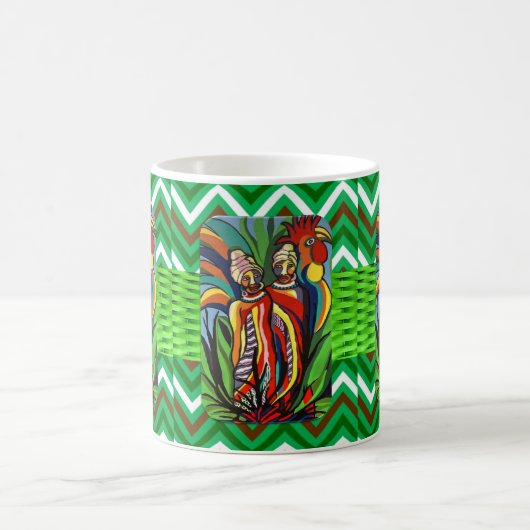Afrikanische Frauen Parrot Grüne Zickzack Tasse (Mittel)