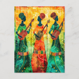 Afrikanische Frauen spielen Zeichenfolgeninstrumen Postkarte