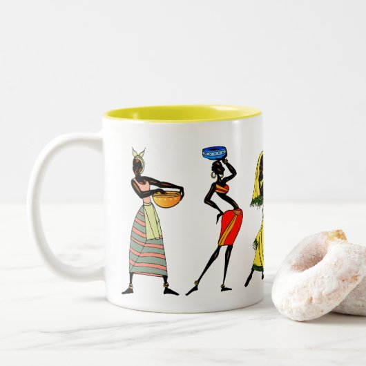 Afrikanische Frauen-Stammes- Leben Ihre Zweifarbige Tasse (Mit Donut)