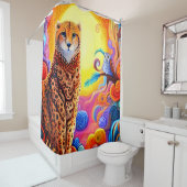 Afrikanische Geparden und Eule mit Sonne in farbig Duschvorhang (Beispiel)