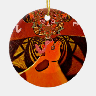 Afrikanische Giraffe Traditioneller Kunstdruck W Keramik Ornament