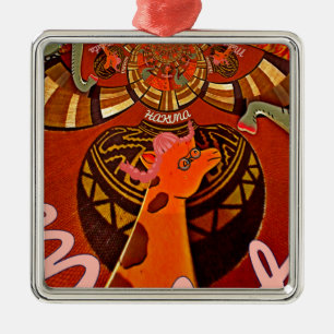 Afrikanische Giraffe Traditioneller Kunstdruck W Ornament Aus Metall
