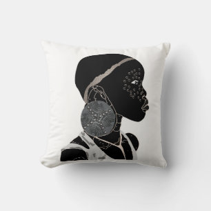 Afrikanische Girl Black and White Artwork Kissen