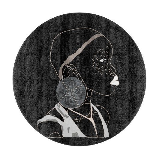 Afrikanische Girl Black and White Artwork Schneidebrett (Vorderseite)