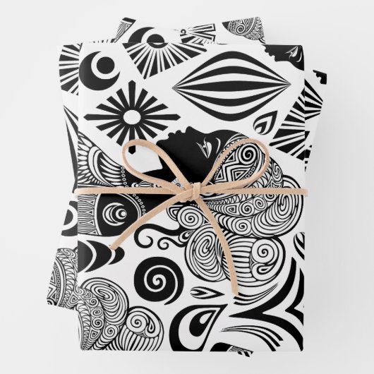 Afrikanische Girl Portrait Tribal Tattoo Geschenkpapier Set (Beispiel)