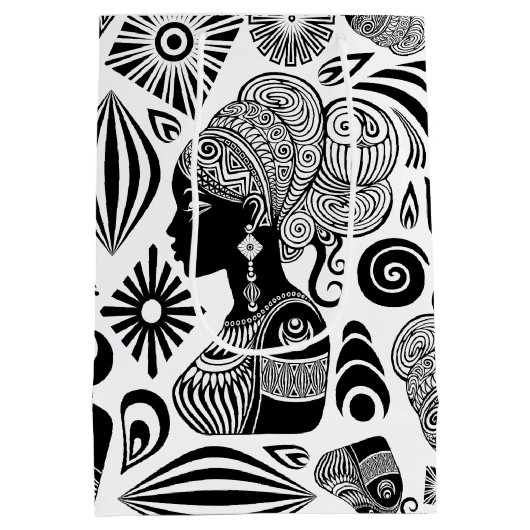 Afrikanische Girl Portrait Tribal Tattoo Mittlere Geschenktüte (Rückseite)