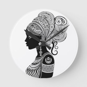 Afrikanische Girl Portrait Tribal Tattoo Runde Wanduhr