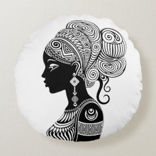 Afrikanische Girl Portrait Tribal Tattoo Rundes Kissen