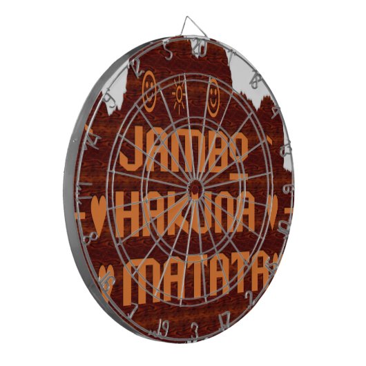 Afrikanische Gruß: Jambo Hakuna Matata Holzdesign Dartscheibe (Vorderseite Links)