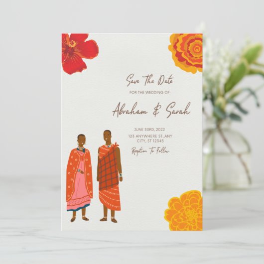 Afrikanische Hochzeit rettet das Datum Einladung (Stehend Vorderseite)
