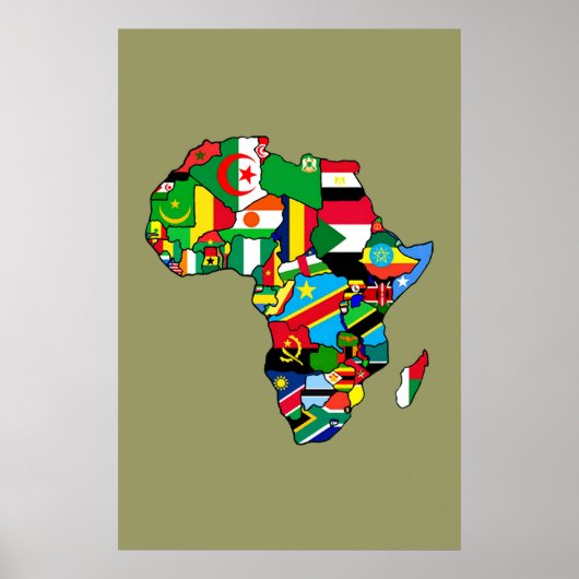 Afrikanische Karte Afrikas Flaggen in Länderkarten Poster (Vorne)