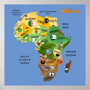 Afrikanische Karte mit dem Flaggen-Artwork-Poster Poster