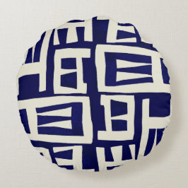 Afrikanische Karte - Navy Ivory Rundes Kissen