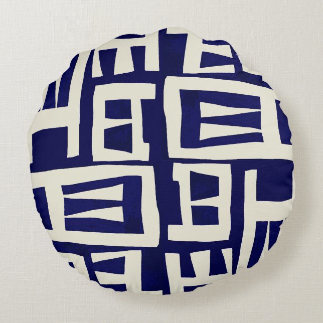 Afrikanische Karte - Navy Ivory Rundes Kissen (Rückseite)