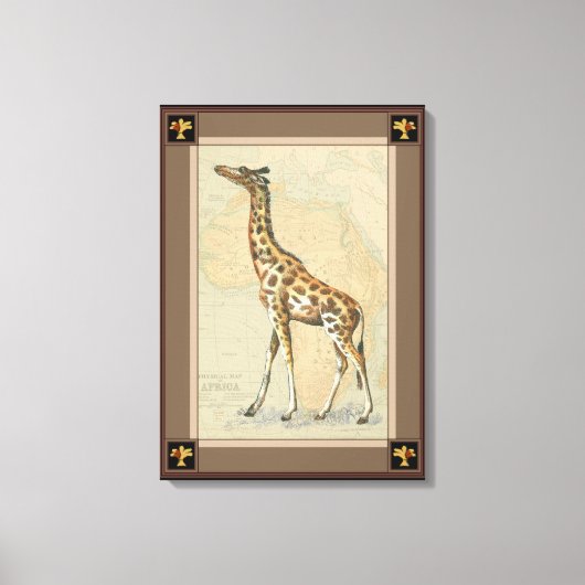 Afrikanische Karte und Giraffe Leinwanddruck (Vorderseite)