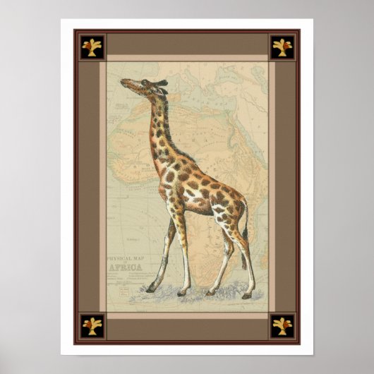 Afrikanische Karte und Giraffe Poster (Vorne)