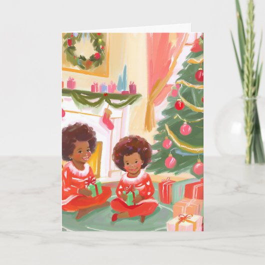 Afrikanische Kinder, die Geschenke öffnen Dankeskarte (Vorderseite)