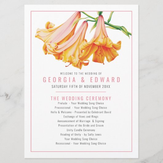 Afrikanische Königin Lily-Orange-Hochzeit Programm (Vorderseite)
