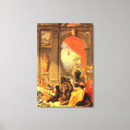 Afrikanische Königin und Sohn mit Löwe im Palast Leinwanddruck