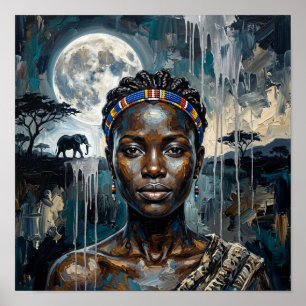 Afrikanische Königinnen-Mond, Schwarze Frau Kunstp Poster